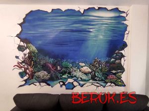 Pintura Mural Fondo Marino Pared Rota 300x100000
